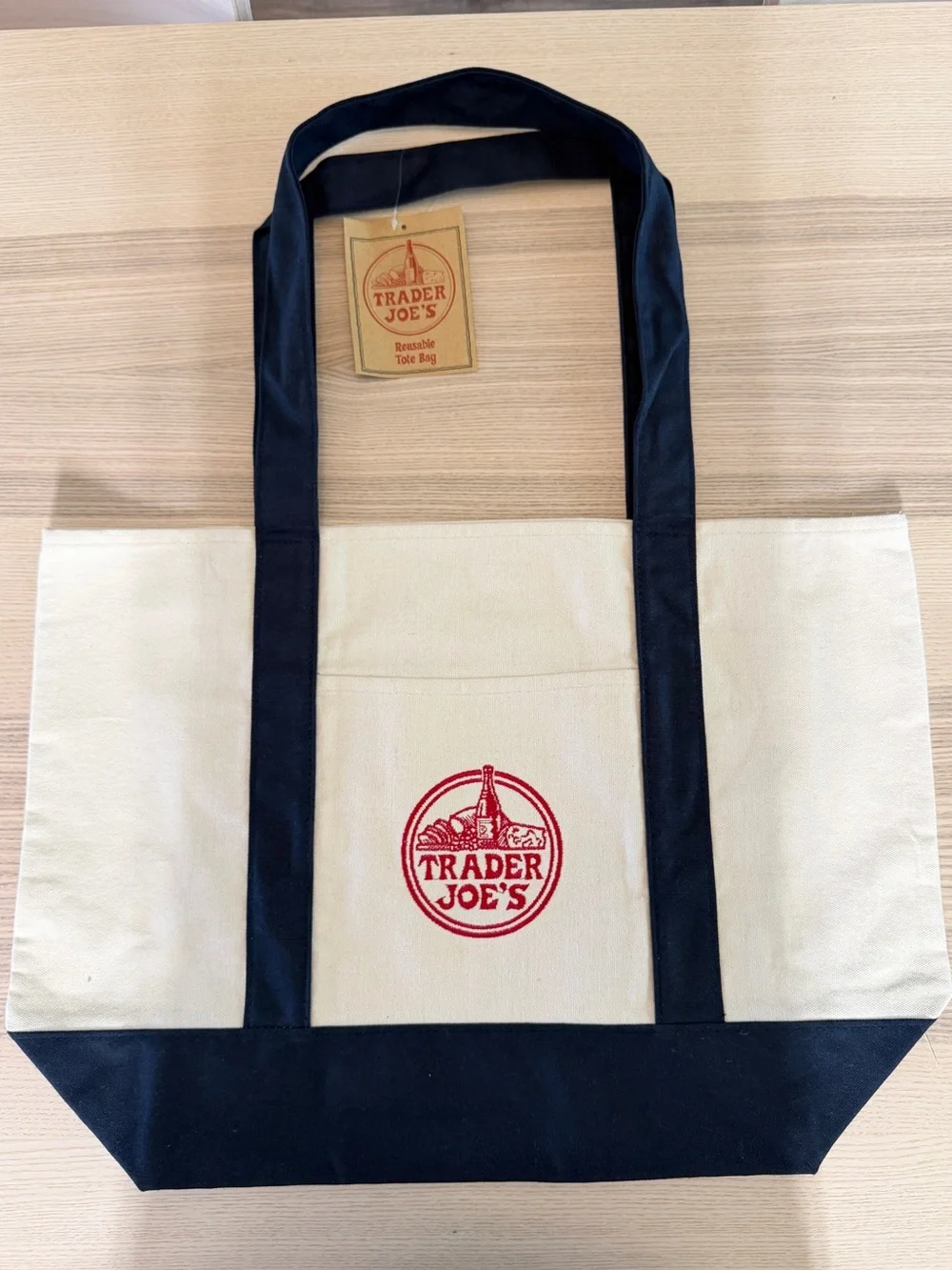 Large Navy Blue Trader Joe's Canvas Tote Bag New with tag